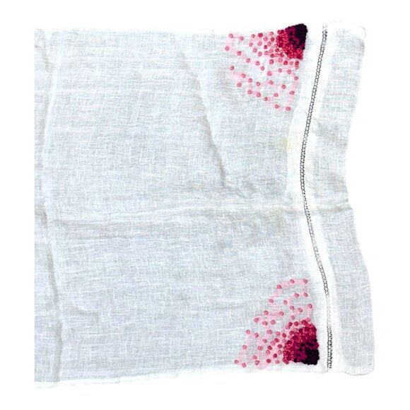 White & Pink Floral Embroidered Scarf Sheer Table Runner Dresser Boho Y2K Chic - Picture 3 of 7